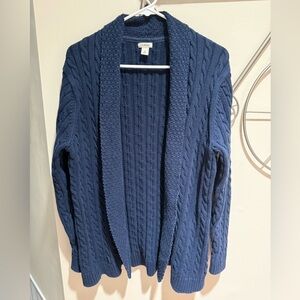 L.L. Bean Women's Navy Cable Knot Shawl-Collar Cardigan Size XL 100% Cotton